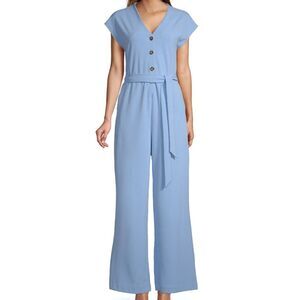 Worthington baby blue Jumpsuit Wide Leg Button Front Belted Casual Size 10 NWT
